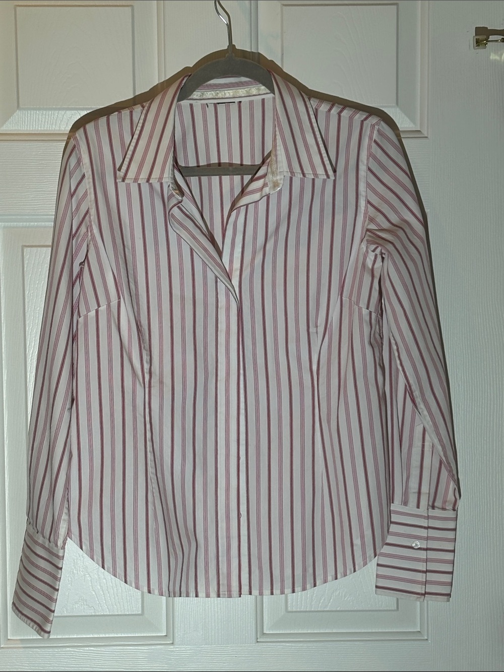 Classic Striped Button-Down Shirt - White with Red Stripes